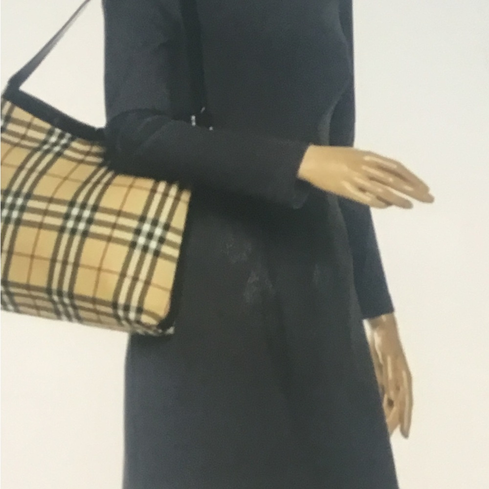 Burberry Black and Beige Nova Check Leather Bag Authentic .
